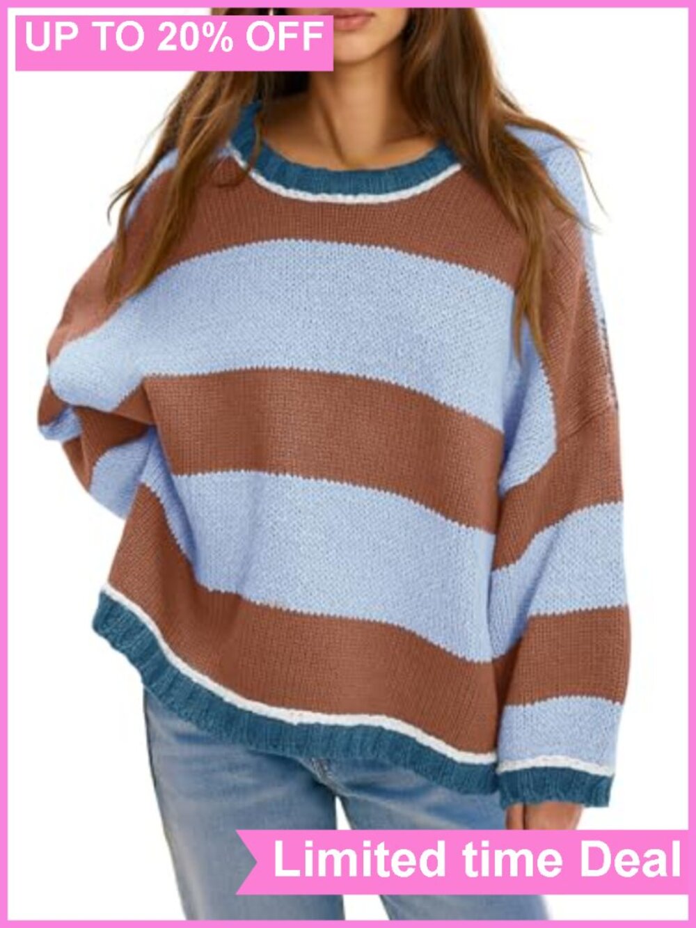 Oversized Striped Color Block Crewneck Knitted Pullover Sweater